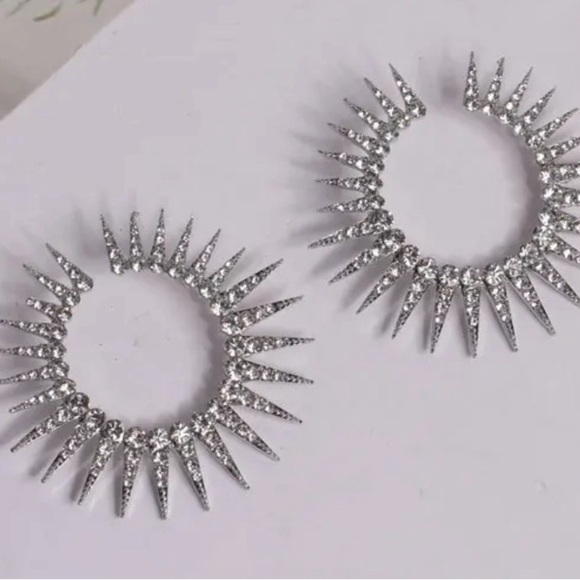 Anthropologie Rhinestone Spike Open Hoop Earrings - Picture 4 of 16